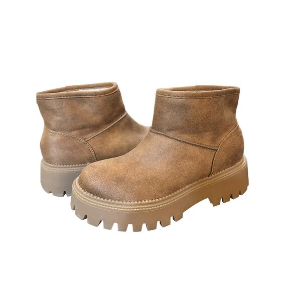 NWT DV By Dolce Vita Lonny‎ Boot Tan Chunky Heel Sherpa Lining Lug Sole Size 6.5 - Picture 1 of 12